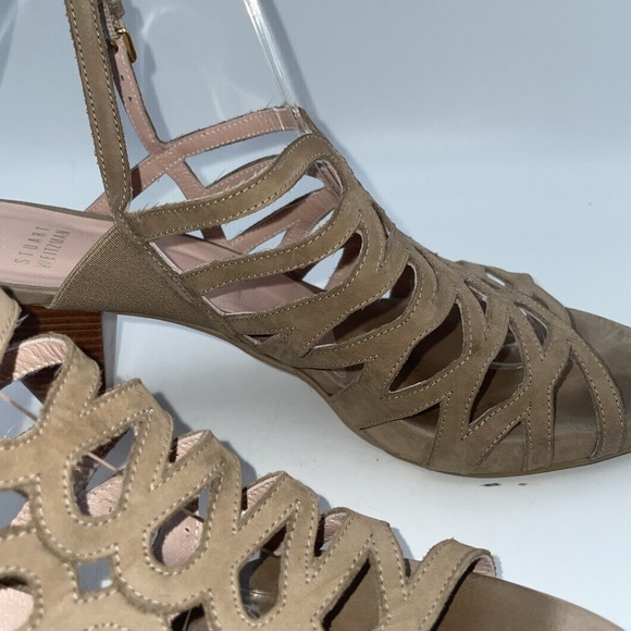 Stuart Weitzmam Tan Leather Cone Heels Strappy Sandals Neutral Women's Size 11.5 - Picture 8 of 10